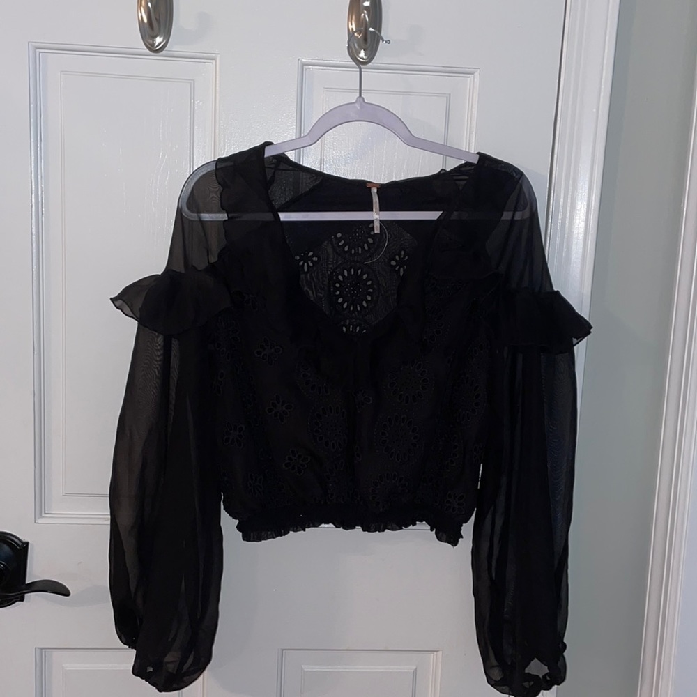 Free People Black Lace Top